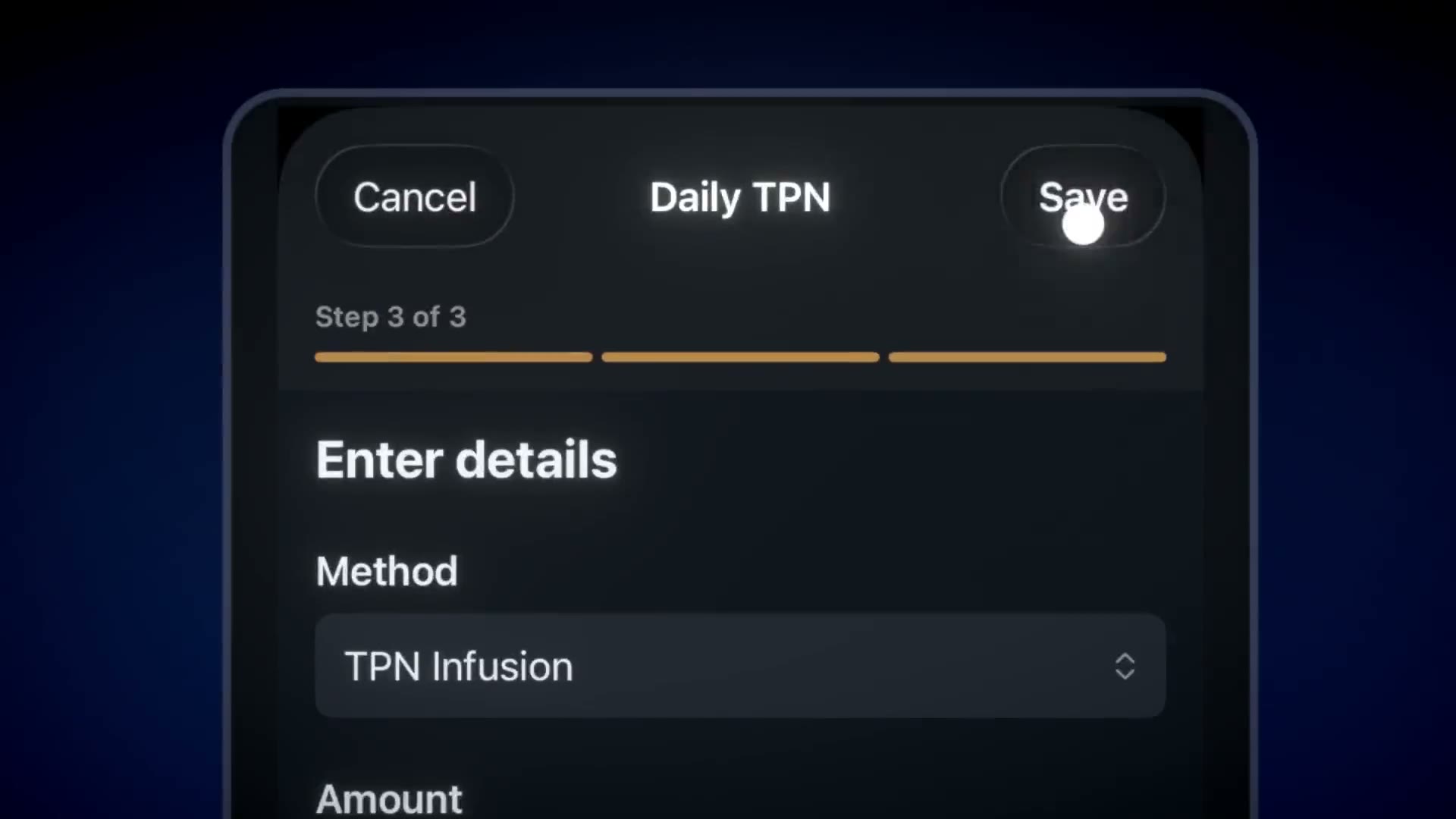 Quick entry form opened from a pre-filled dashboard button